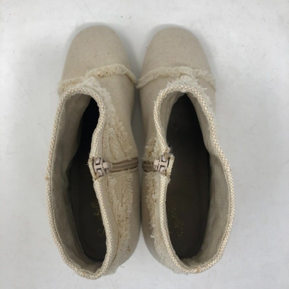 Seychelles Ankle Boots Beige Fabric Fringe Block Heel Zip Round Toe Womens 10 - Picture 5 of 16